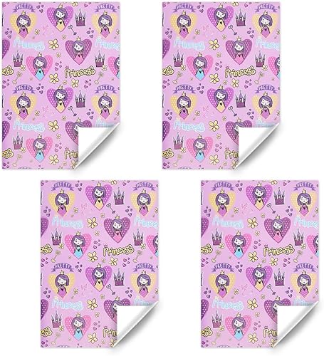 Miniatura 3 de Geluode Papel de regalo de cumpleaños de princesa para niñas y bebés, bonito diseño de castillo de princesa rosa, papel de regalo para cumpleaños,