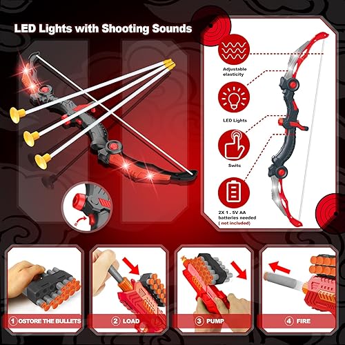 Miniatura 3 de SpringFlower 2 juegos de arco y flecha con luz LED, 2 pistolas de dardos de espuma para niños de 5, 6, 7, 8, 9, 10 años en adelante, juego de tiro