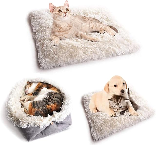 2 in 1 bed for cat Fluffy Plush Cat Mat Pet Bed Pad Pet Bed for kitten Small Dogs Cat mattress dog bed autumn and winter Pet bed fluffy cat sofa Washable cat blanket for Indoor Warm Cat Cushion Bed