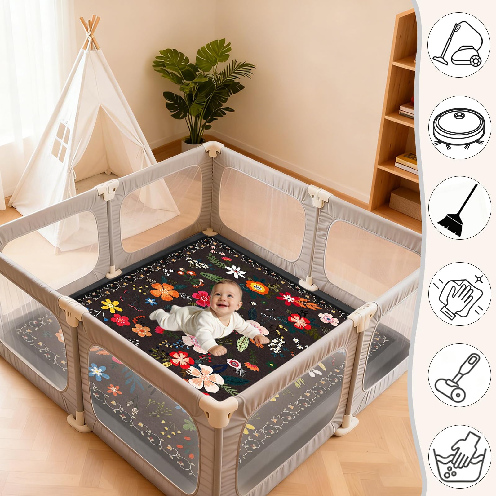 Spielmatte Baby/Krabbelmatte Baby, Teppich für Kinderzimmer mit hochwertigem Memory-Schaum, 2 cm Dick Krabbelmatte Baby, Krabbeldecke, Tatami Matte 120 x 120cm