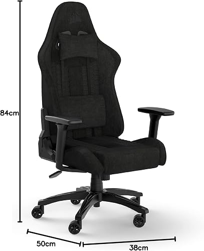 Corsair TC100 RELAXED Gaming Chair – Fabric – Motor Sports Inspired Design – Lumbar Cushion – Removable Memory Foam Neck Rest Cushion – Black - 3
