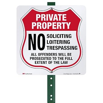 SmartSign 10" x 10" Private Property No Soliciting No Loitering No Trespassing Yard Sign with 3 ft Stake, 40 mil Aluminum 3M Laminated Engineer Grade Reflective, Red/Black/White