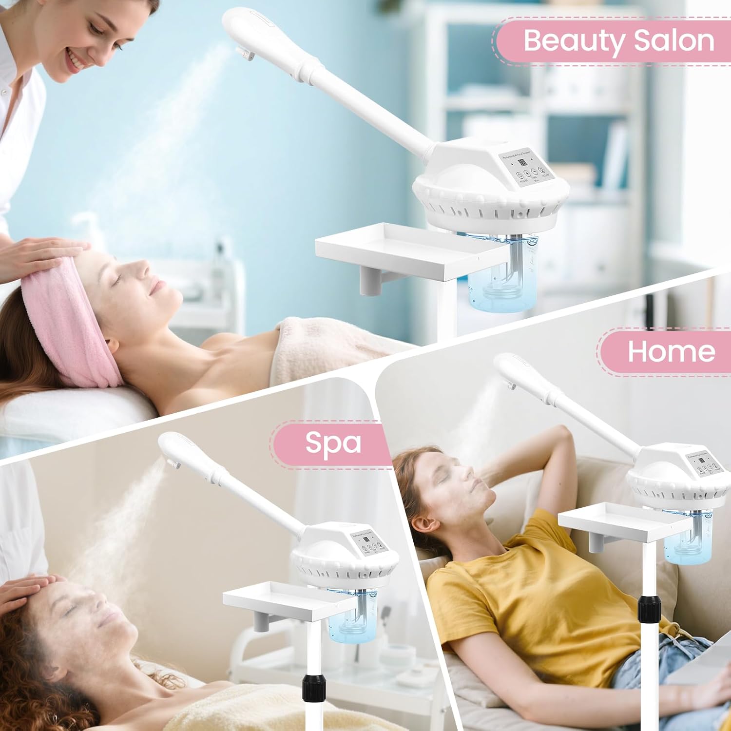 Facial Steamer Professional, Facial Steamer on Wheels with Storage Platform, Face Steamer with More Steam for Deep Cleansing and Hydration, Estheticians Steamer for Beauty, Spa and Home Use（White） - Image 7