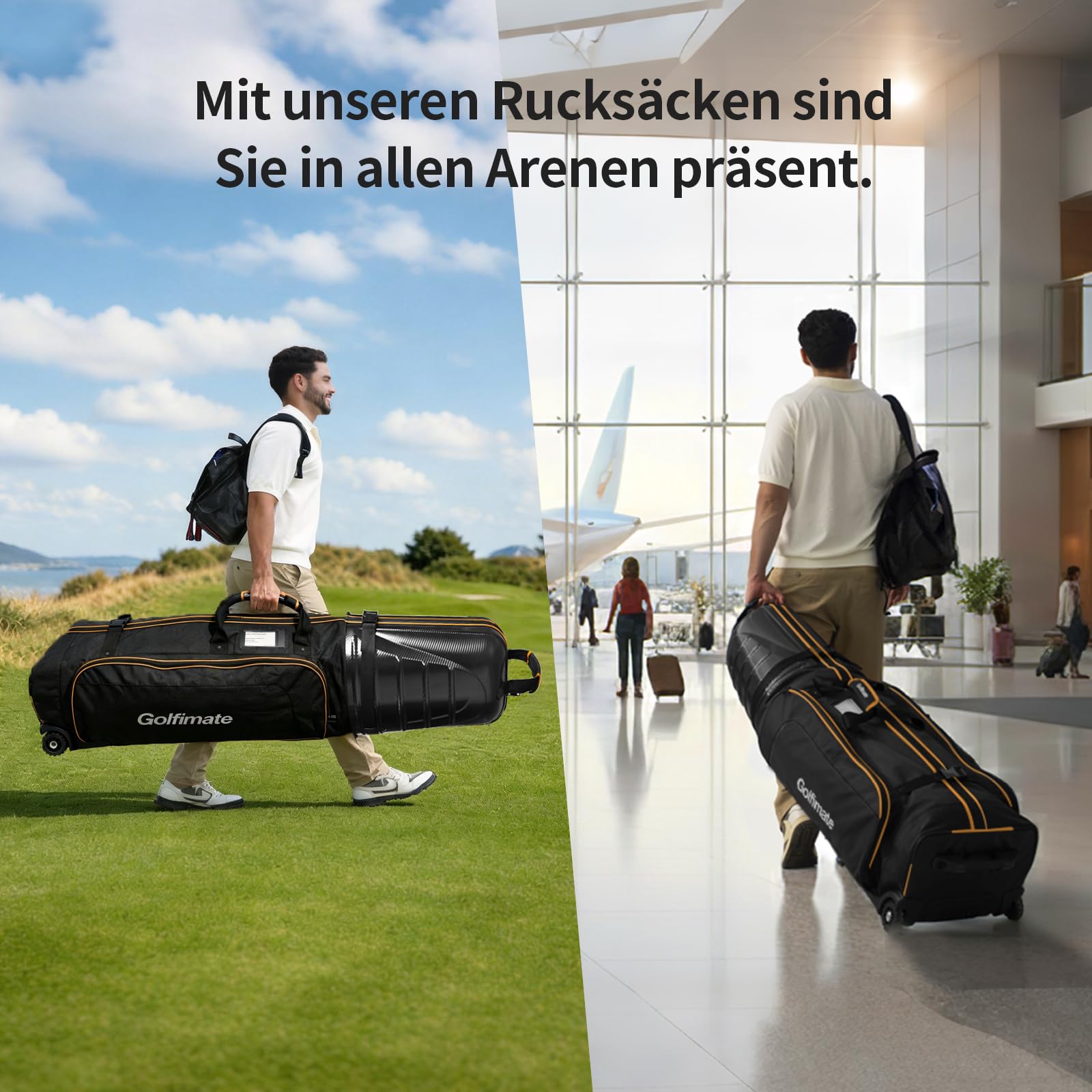 Golf Travel Bag mit Rädern, Golf-Reisetasche aus Kohlefaser, Golfbag Herren | 1680D Oxford-Gewebe Wasserdichte Flüge und Hartem Kopfteil, Schutz für Schläger, Tragbar und Leicht, strapazierfähige