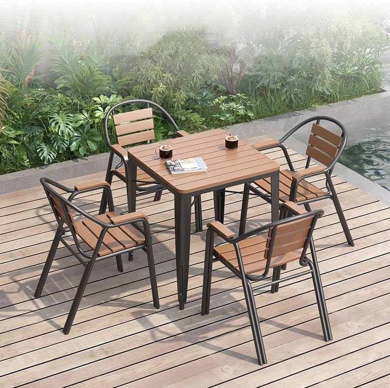CraftThink Wooden Picnic Table Set Wood Metal Dining Set Perfect for Outdoor Garden Yard Pub Beer Activities Dining Use, Round Table 23.5" L x 23.5" W x 29.5" H with Chairs (3Pcs Set Brown &Black)