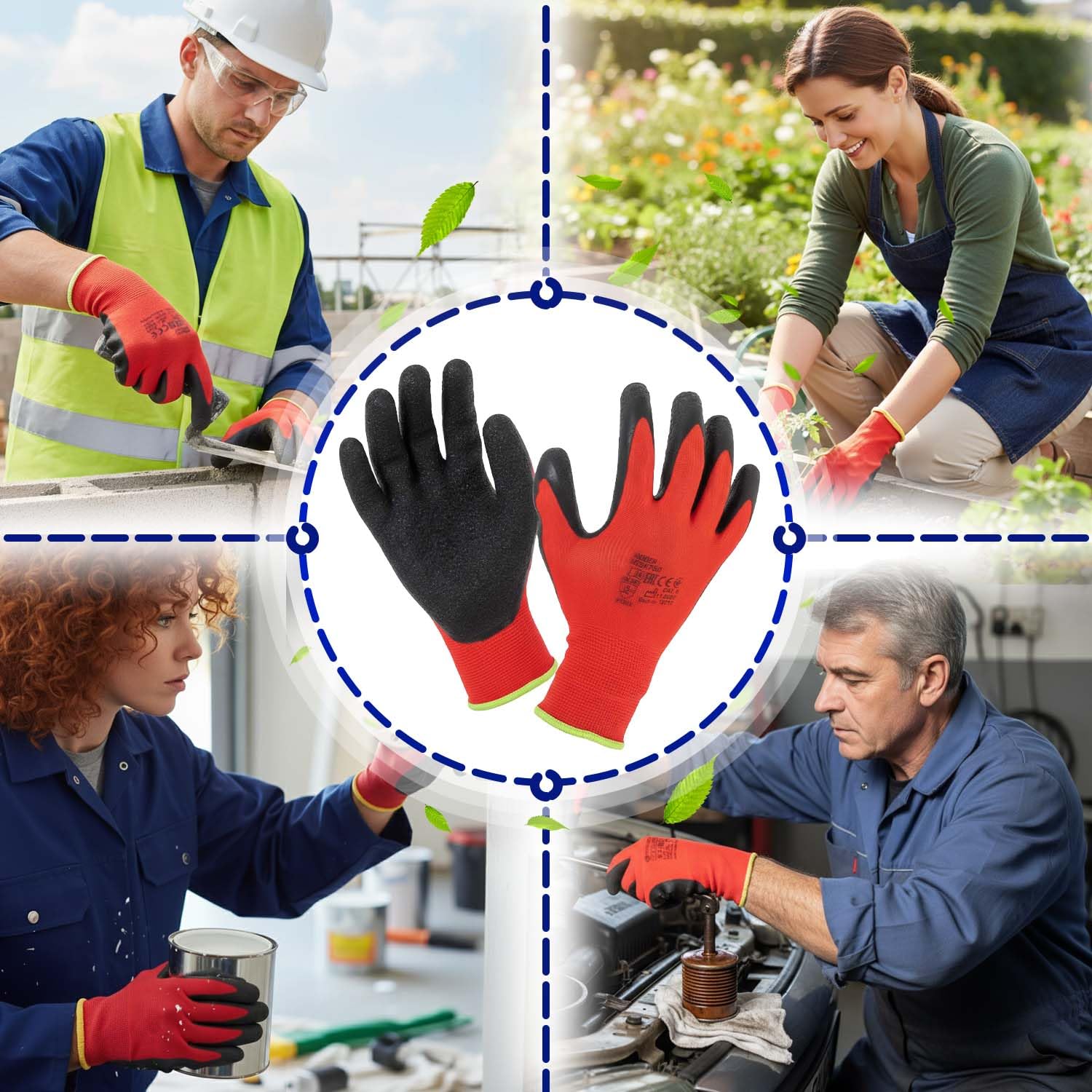 MONTERAL 60 Paires Gants de Travail Taille 8 M Protection Cat II Recouverts de Latex Anti-Slip - Gant de Travail Homme et Femme Utilisés pour Jardinage Travail Manutention Mecanicien Chantier