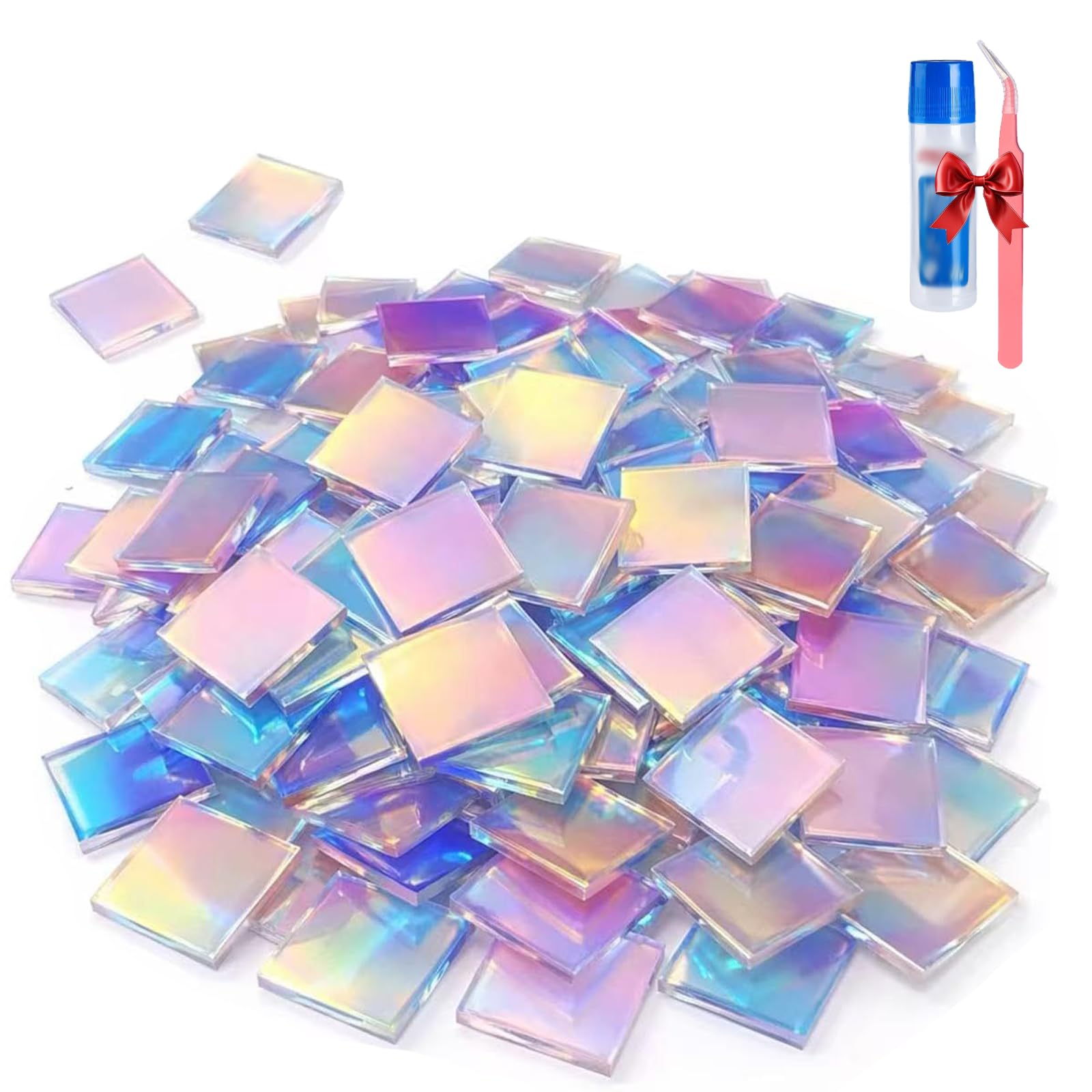100PCS Mini Holographic Acrylic Blocks 1/8" Thick, 3/4x3/4 Rainbow Acrylic Sheet, Double-Sided Iridescent Holo Plexiglass Tiles for DIY Craft, Rainbow Holo Plexiglass Tile (0.75 * 0.75in,100PCS)