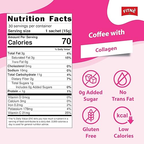 Miniatura 7 de FITNE - Paquetes de café instantáneo 3 en 1 mezcla con colágeno hidrolizado natural vitamina C mezcla suave sabrosa aromática sin azúcar edulcorante