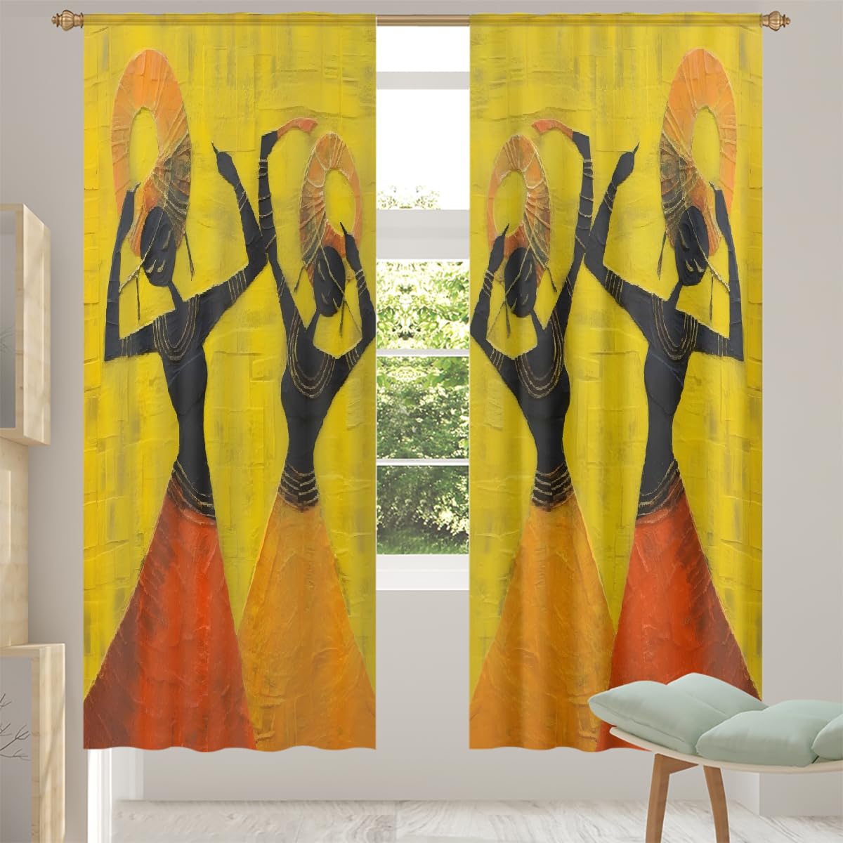 Mexpekil Cortinas traslúcidas para ventana, vintage, africana, 2 paneles, cortinas de gasa para sala de estar, dormitorio, oficina, habitación de los niños, cortinas de ventana de 55 x 84 pulgadas de