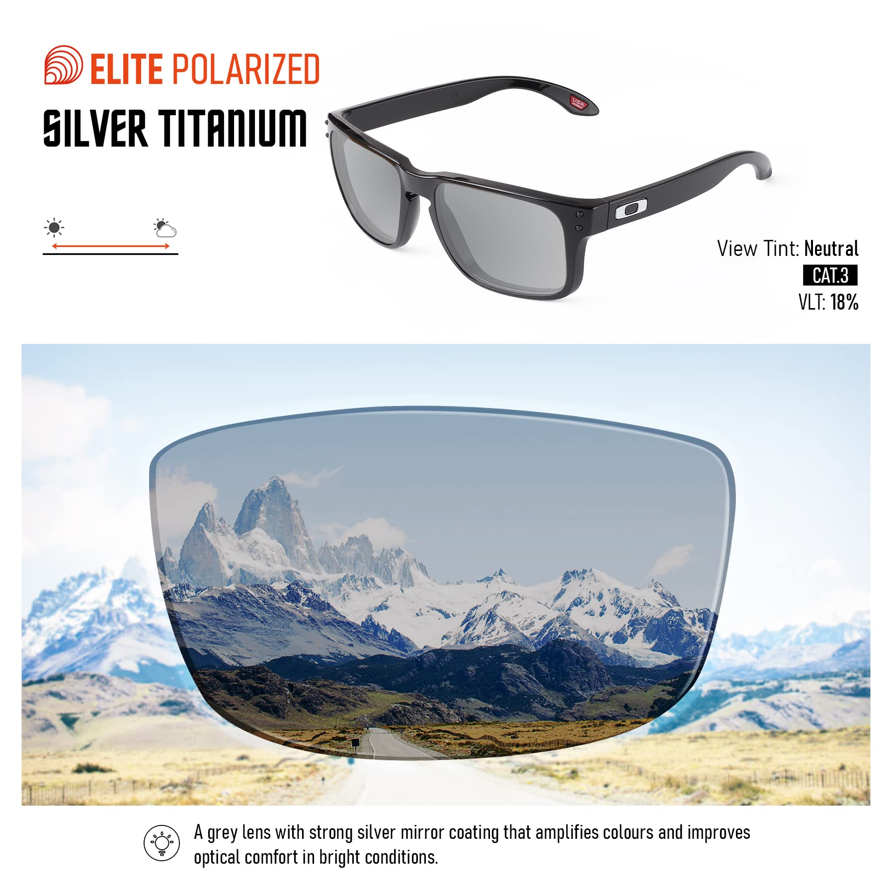 Vaep Lentes de repuesto polarizadas para gafas de sol Costa Del Mar Reefton, Plateado (Silver Titanium),