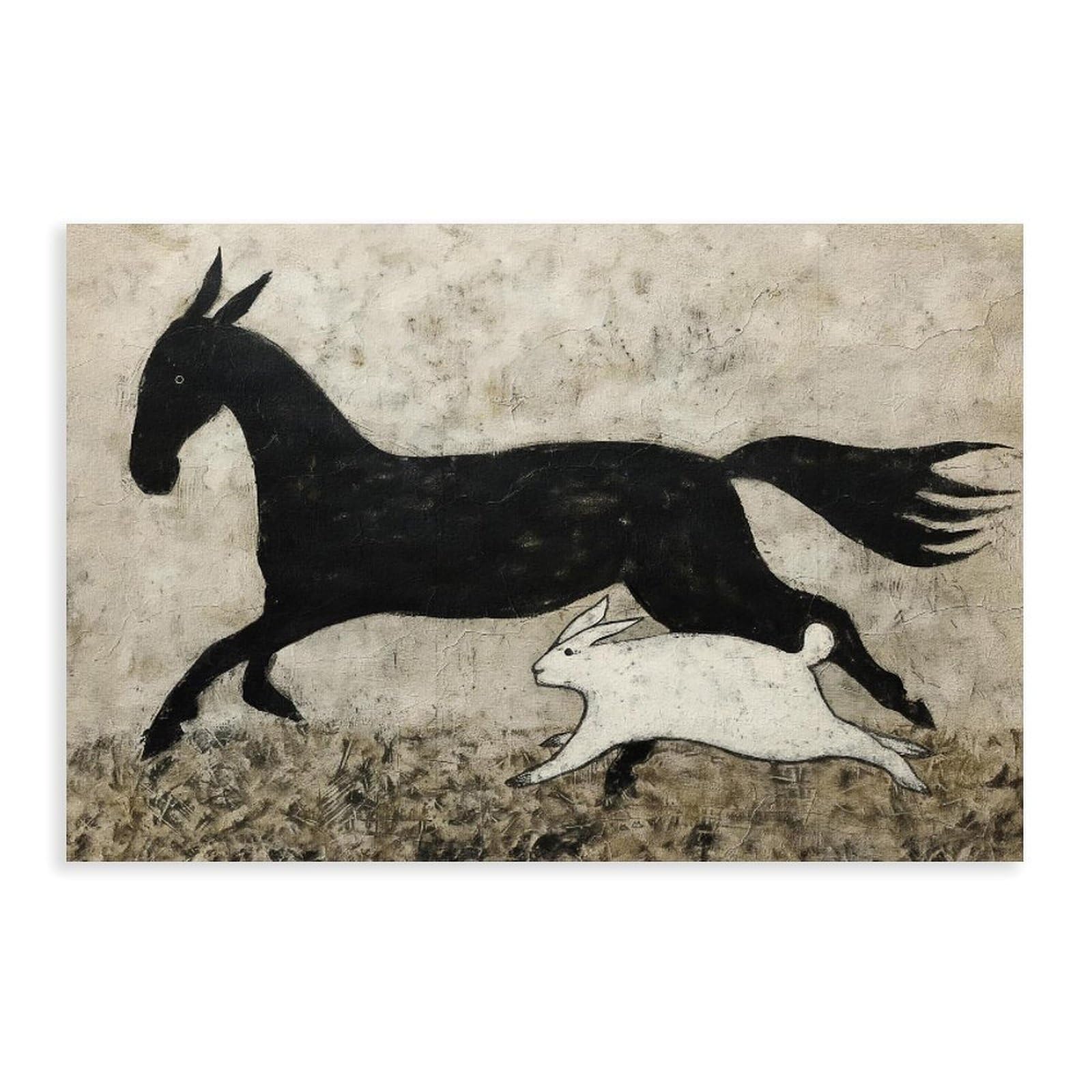 Bareronor Whimsical Horse And Rabbit Poster Canvas Poster Bedroom Decor Landscape Office Room Decor Gift 16" L X 24" W
