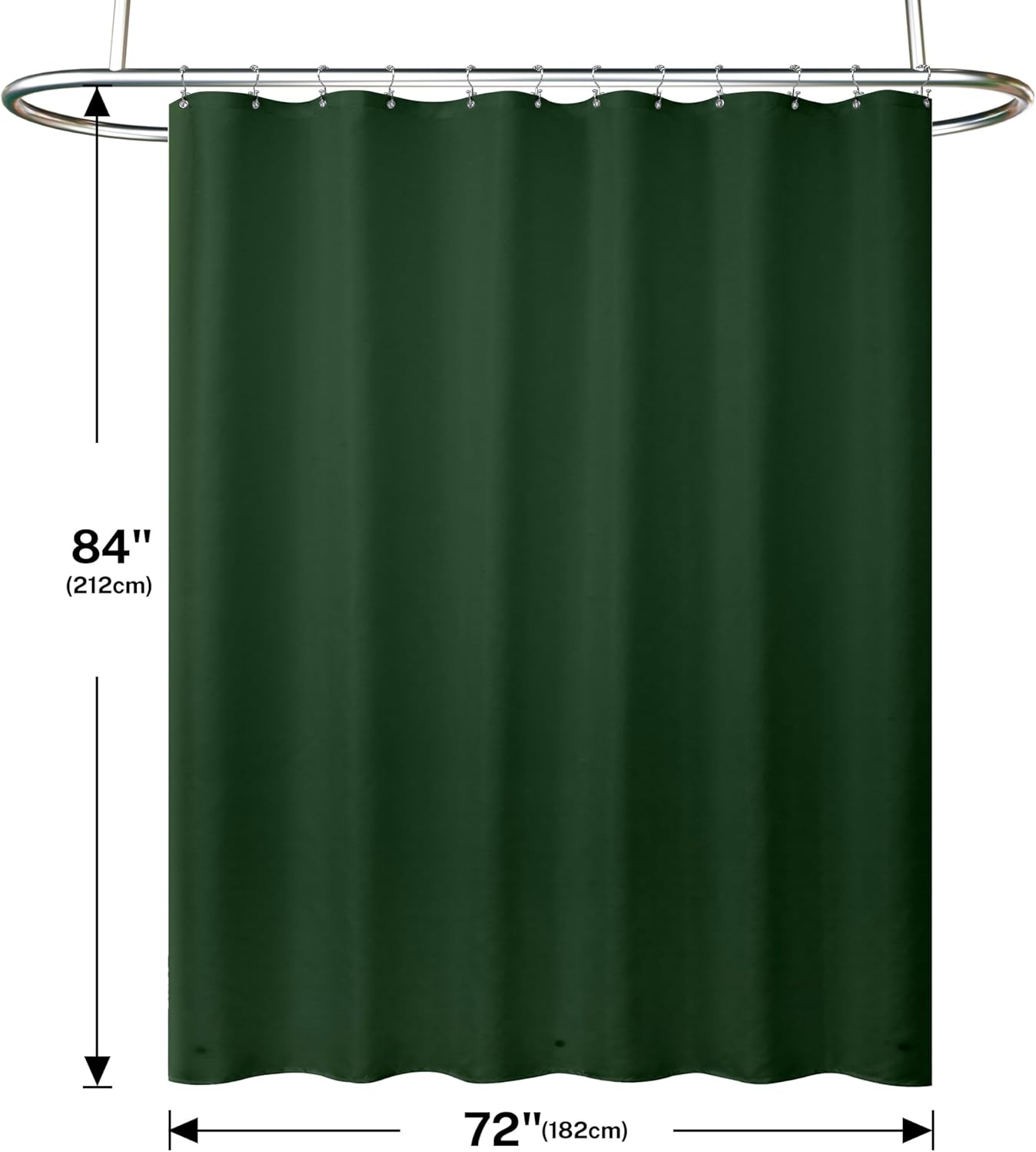 Shower Curtain and Liner, 3 in 1 Shower Curtain Set with 12 Double Sided Shower Curtain Hooks, 72x84 Cloth Shower Curtains for Bathroom,Waterproof, Dark Green