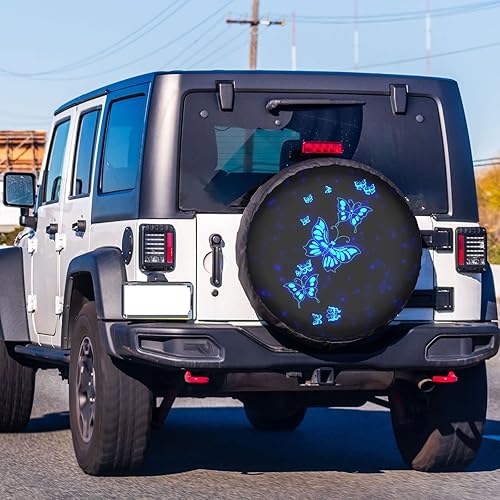 Miniatura 6 de Cubierta de neumático de repuesto de mariposa azul neón vintage de 14 pulgadas, protectores UV para Jeep Car Liberty Happy Camper Remolque,