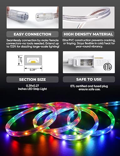 Miniatura 4 de GZBtech Tira de luces para exteriores de 16.4 pies, luces programables que cambian de color RGBWW para festivales con blanco cálido y frío, IP65