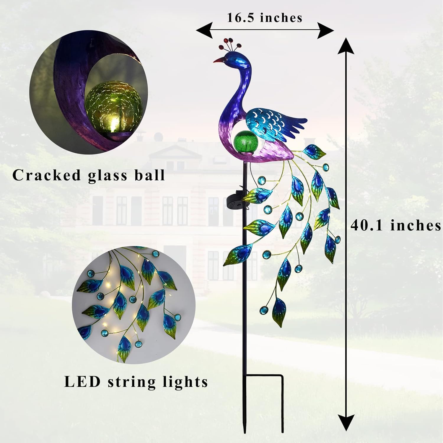 Buy VEWOSTAR Garden Solar Lights Outdoor Metal Peacock Garden Decor