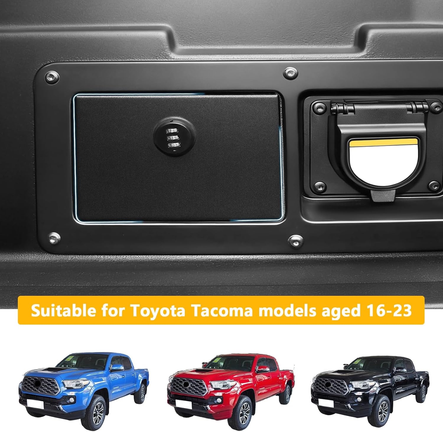 Bed Storage Lockbox Lid with Toyota Tacoma 2016-2023 Anti-Theft Lockbox Organizer Cover Plate on the Right Side of the Trunk with Spare Key, Lock Box Accessories Storage Security