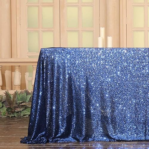 Miniatura 4 de SquarePie Mantel de lentejuelas de 50 x 72 pulgadas, color azul marino brillante para fiesta de boda