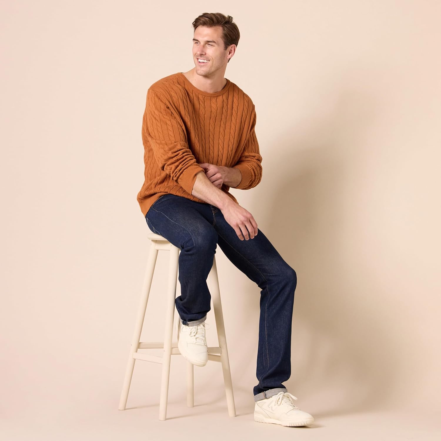 Amazon Essentials Men's Crewneck Cable Cotton Sweater - Image 6