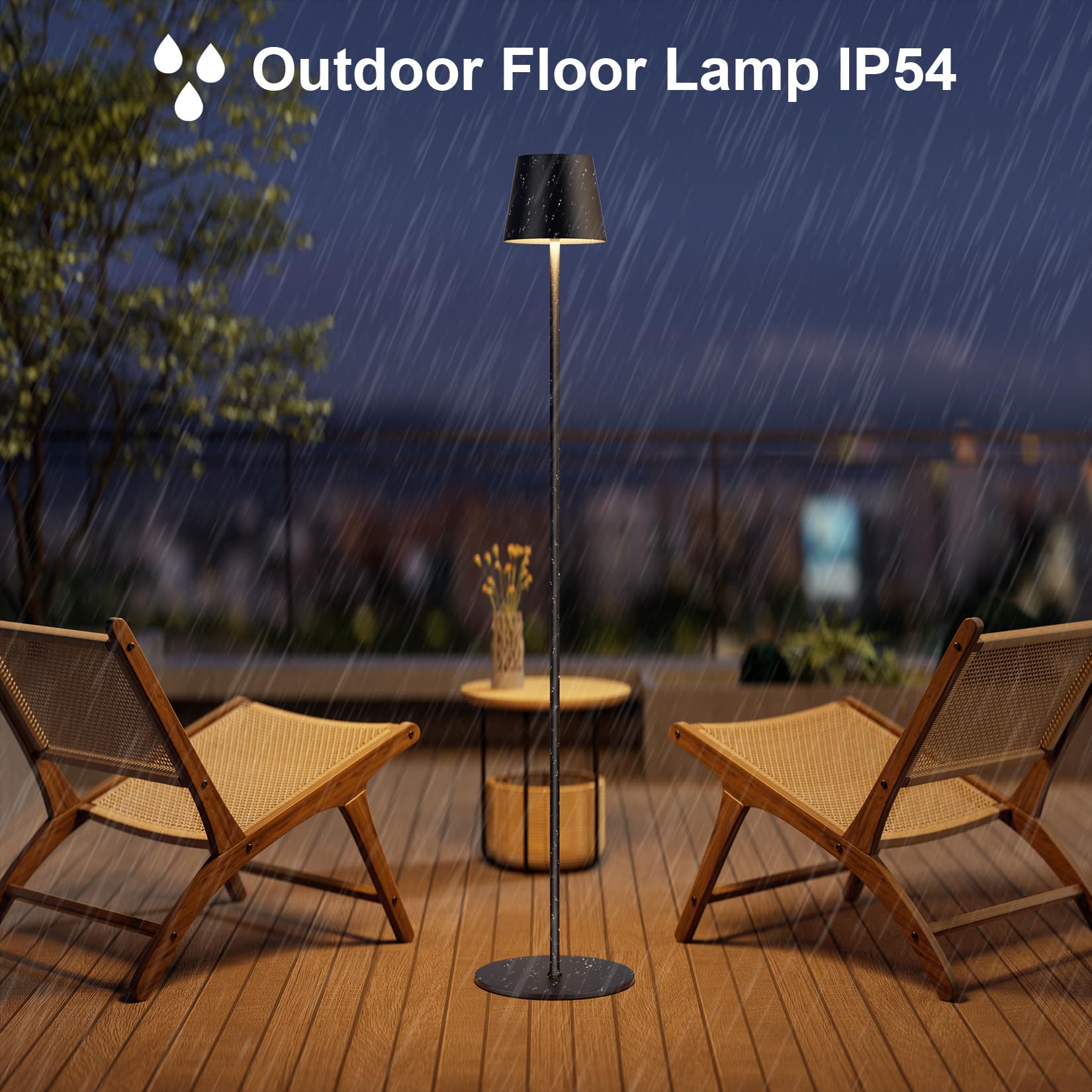 LED kabellose Akku Stehlampe, 3000K-6000K dimmbare Stehleuchte, aufladbare outdoor Stehlampe, Touch Control für Innen & Außen, Wohnzimmer, Balkon, etc. Schwarz