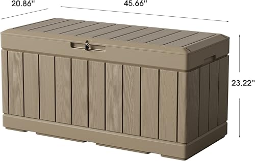 Vista 32 de Greesum Caja de resina de 31 galones para todo tipo de clima, cajas de almacenamiento al aire libre para muebles de patio, juguetes al aire libre