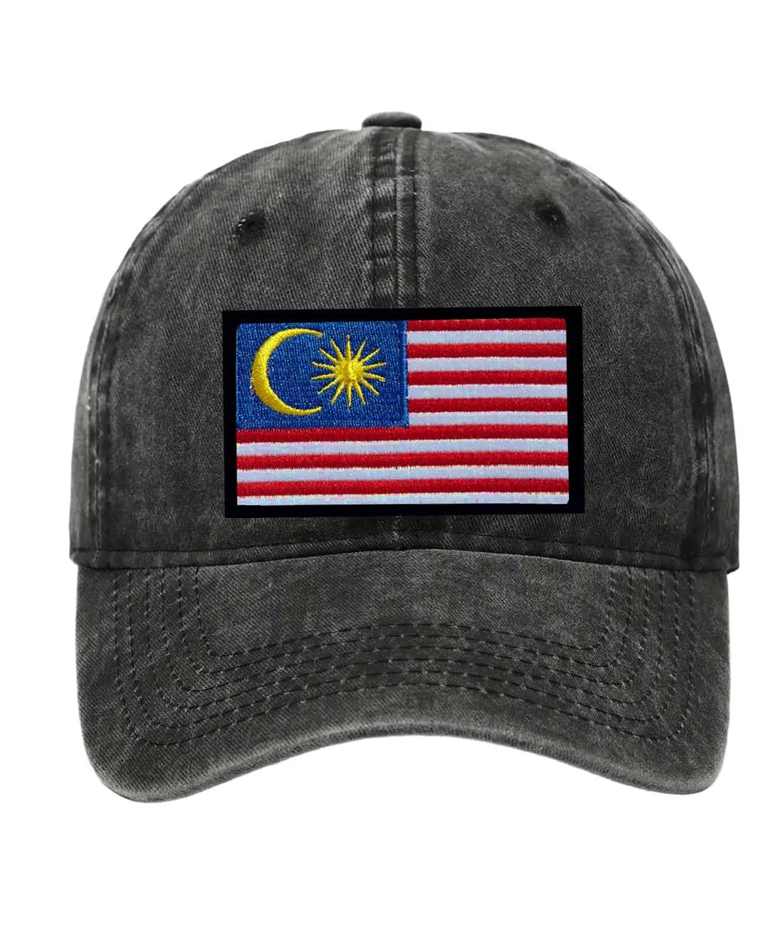 Petite Pine Malaysia Baseball Cap with Washed Cotton Fabric,Hat with Embroidered Malaysian Patch,Sun Hat,Adjustable Baseball Cap for Unisex Men Women Teens Washed Baseball Cap Malaysia(Black)