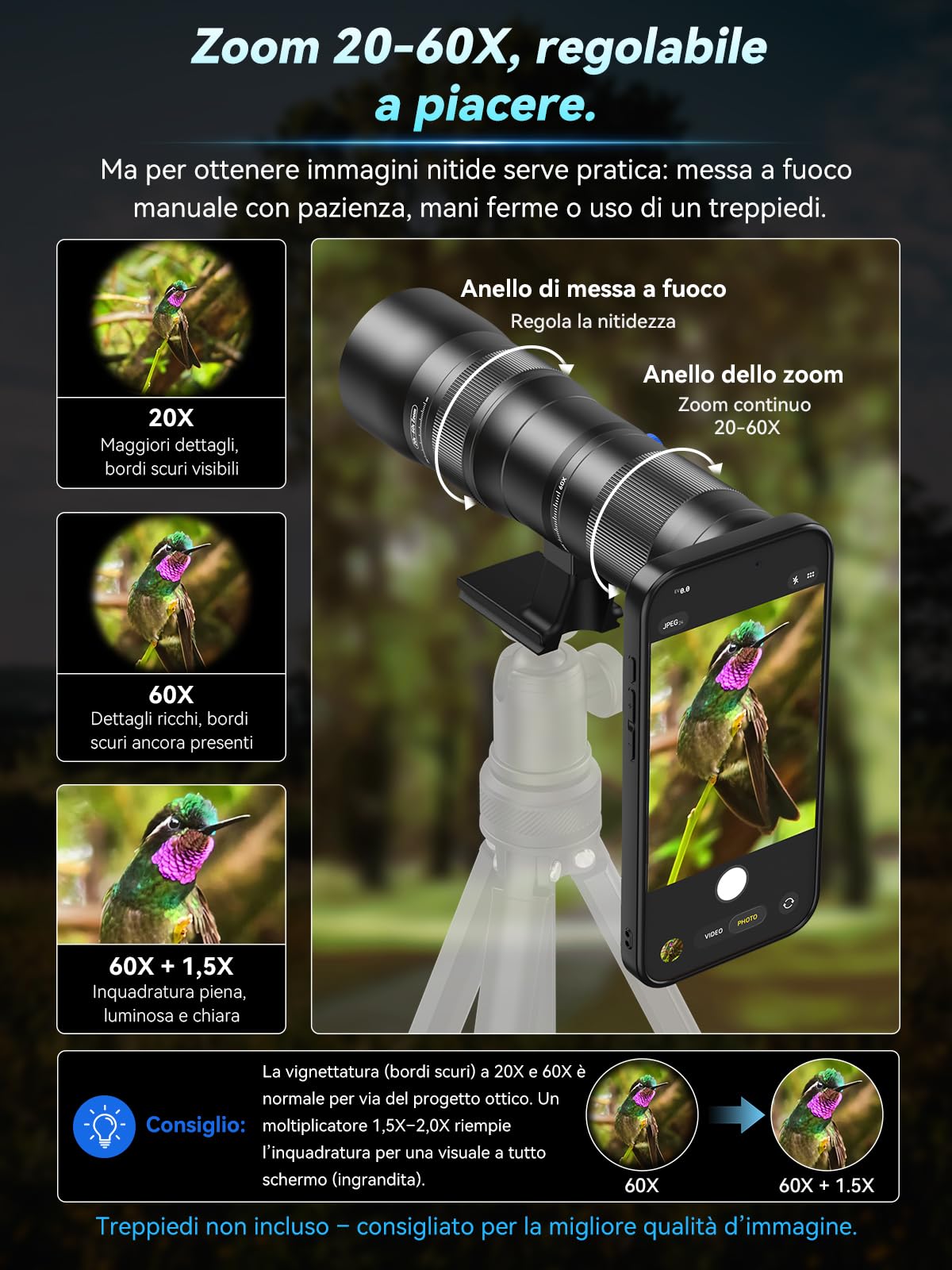 APEXEL Obiettivo zoom 20-60X con custodia integrata per iPhone 17 Pro - Teleobiettivo zoom professionale