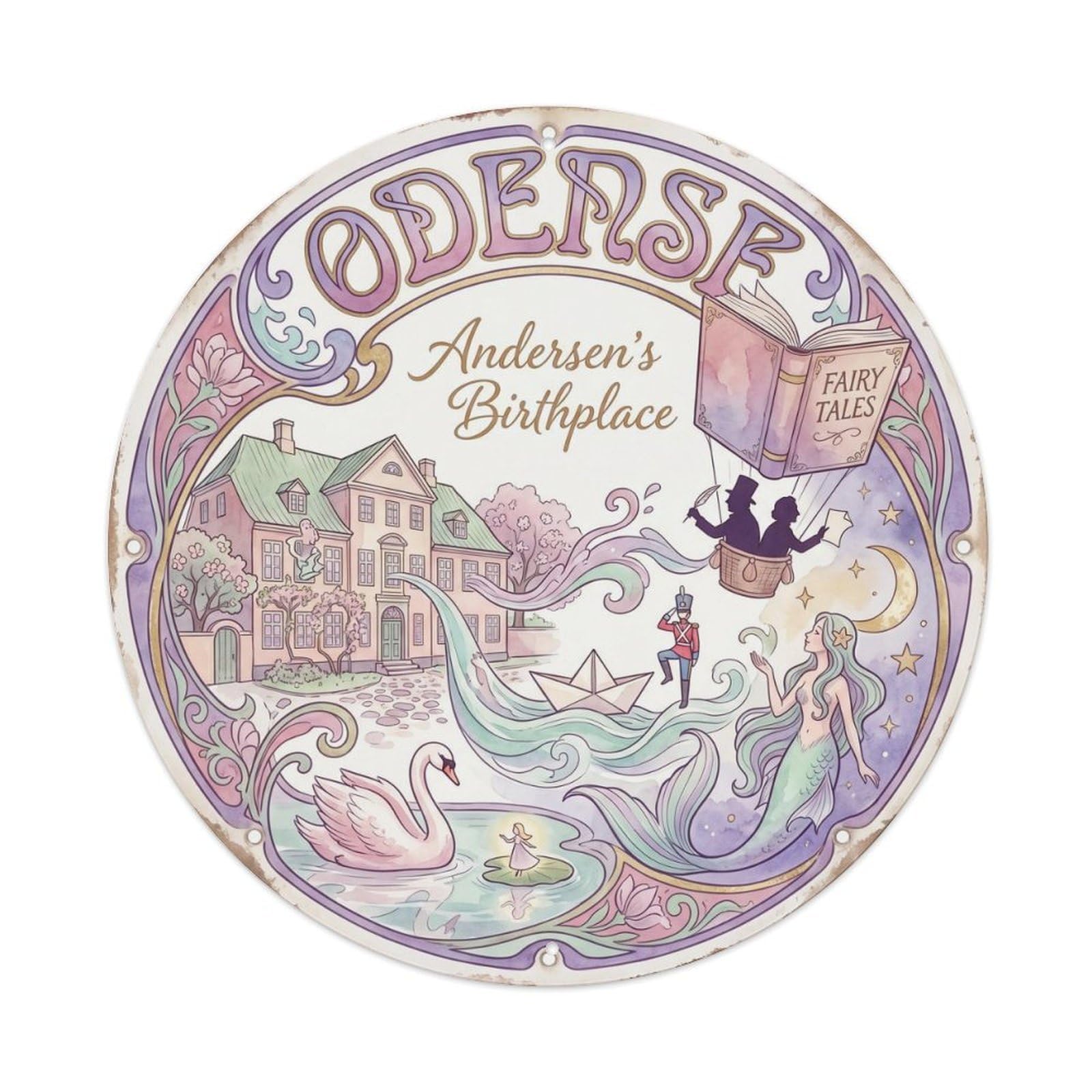 Cmhok Vintage Style-18 Vintage Travel Andersen Odense Artwork Metal Tin Sign Plaque Wall Decor For Cafe, Club, Garden Round Metal Poster 8X8inch