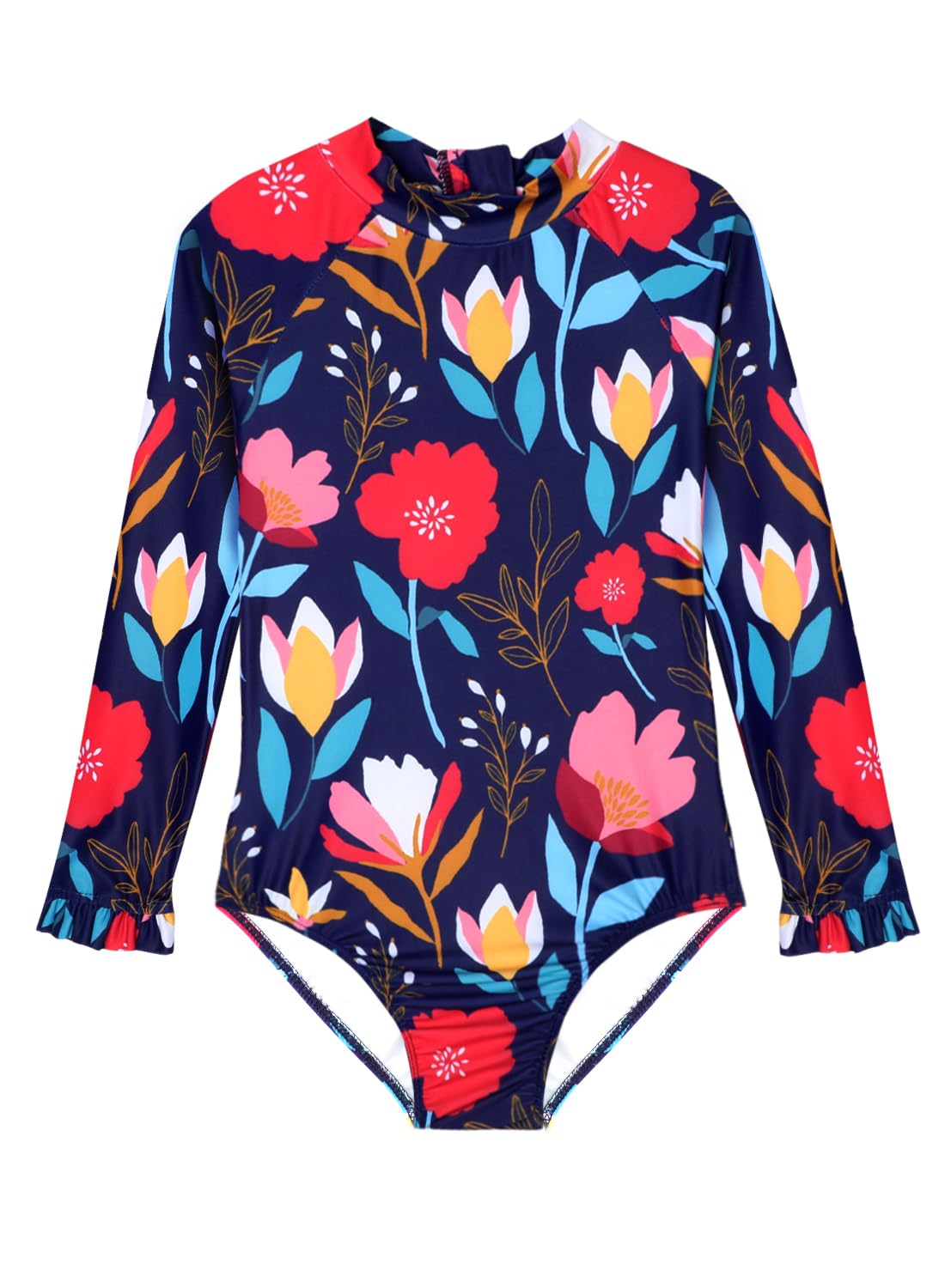 Alakuoti Long Sleeve One Piece Ruffle Swimsuit for Toddler Girls Baby Girl Rashguard Shirt with UPF 50+ Sun Protection