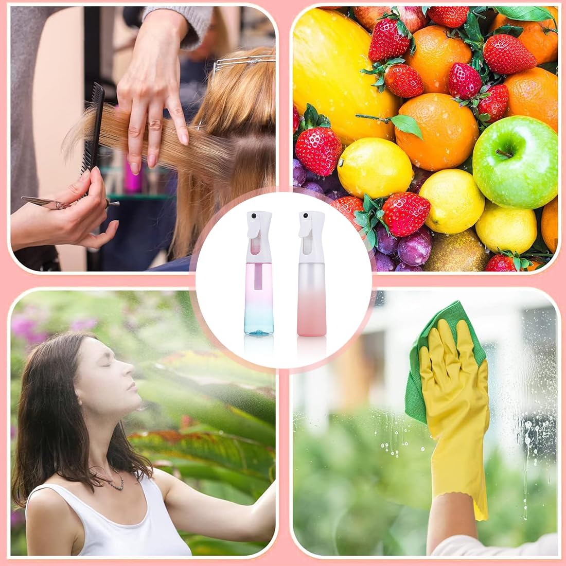 2pcs flaconi spray per capelli, spruzzino nebulizzatore vaporizzatore acqua, 300 ml, con nebbia fine continua, per piante, pulizia, alcool, ecc