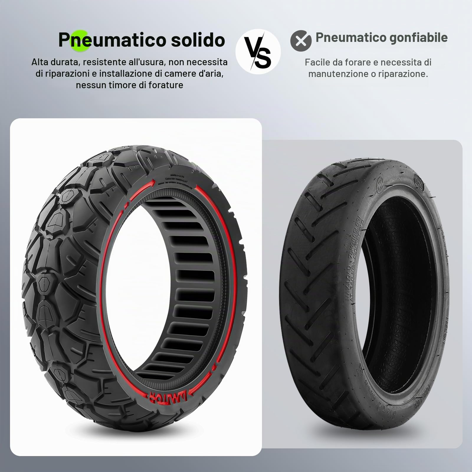 10x2.70-2.75 Ruota Piena Monopattino Elettrico, Gomma Piena Monopattino 10 Pollici, 70/65-6.5 Ruote di Ricambio Antiforatura, 255x70 Off-Road Ruote Monopattino Elettrico (Fessura 53.5), 1PCS