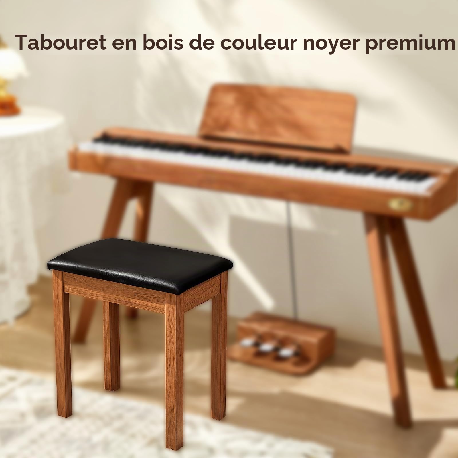 TERENCE Tabouret Piano Banc Piano Cadre en Bois Massif de Haute qualité Capacité de Charge exceptionnelle Coussin de siège Confortable et Pratique Polyvalence pour Usage Professionnel et Domestique