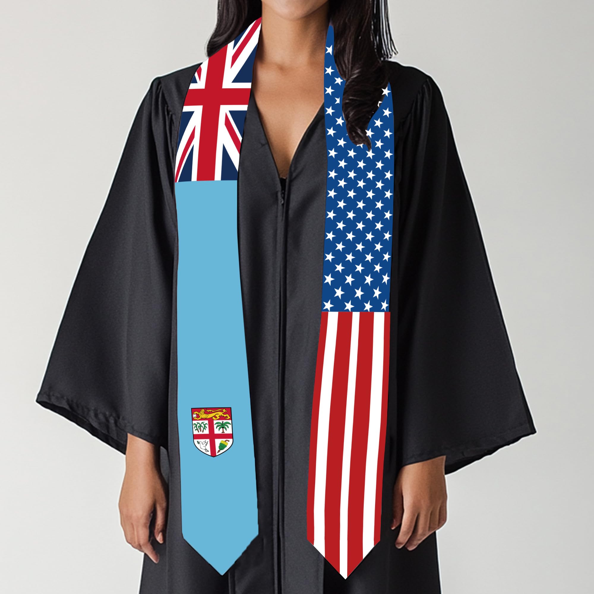 2025 Fiji Flag and USA Flag Graduation Stole Graduation Sash for International Student (Baccalaureate Gown and Hat Not Included)