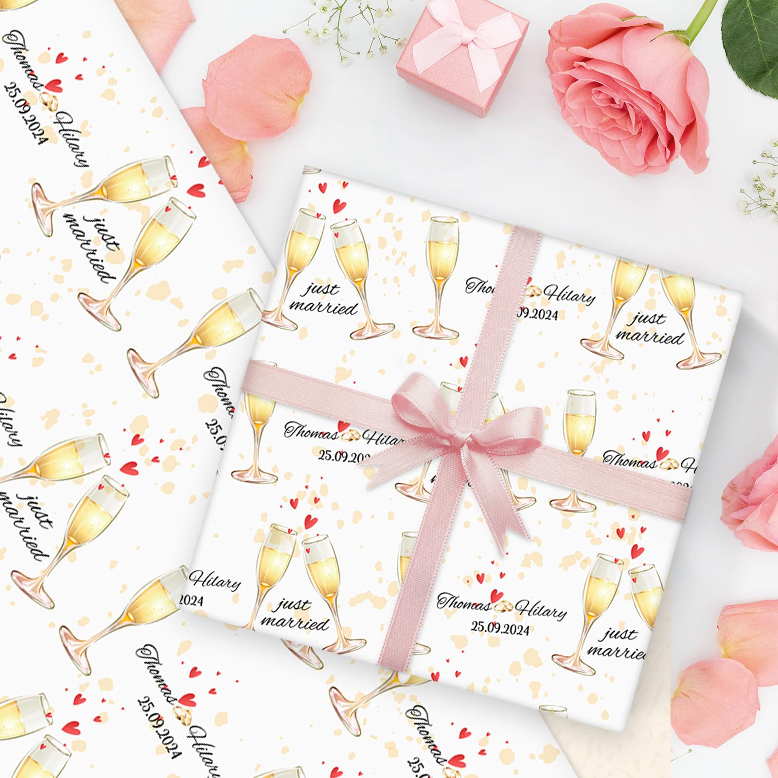 Personalised Wedding Wrapping Paper Roll, Wedding Day Elegant Mr & Mrs Gift Wrap, Custom Name Newlyeeds Wedding Gift, Custom Date Wrap Paper - UK - View #4