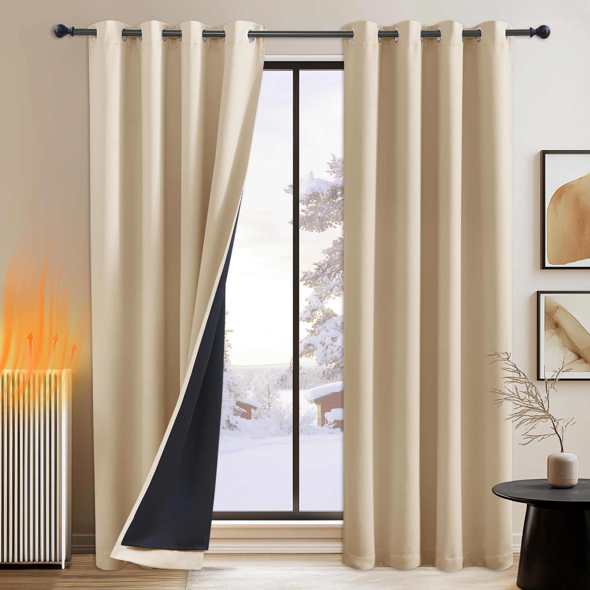 PONY DANCE Cortinas Salon Opacas 2 Piezas 140x245 CM Cortinas Termicas Aislantes Frio Calor Cortinas 100% Blackout con Ojales Cortinas Opacas Aislantes Luz, Beige Oscuro
