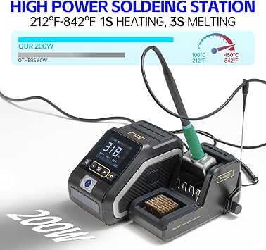 FNIRSI DWS-200 200W 210 Precision Digital Soldering Station Kit with 3 F210 Soldering Iron Tips and 2 Helping Hands, Temp Value & Curve Mode, 3 Temperature Storage, Full-Color Display