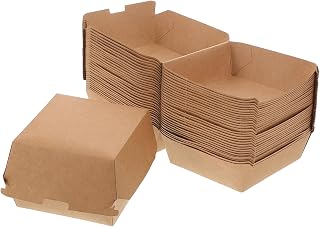30pcs Kraft Paper Burger Boxes Disposable Clamshell Food Containers for Sliders Appetizers and Desserts Food-grade Takeout Packaging for Parties and Gatherings