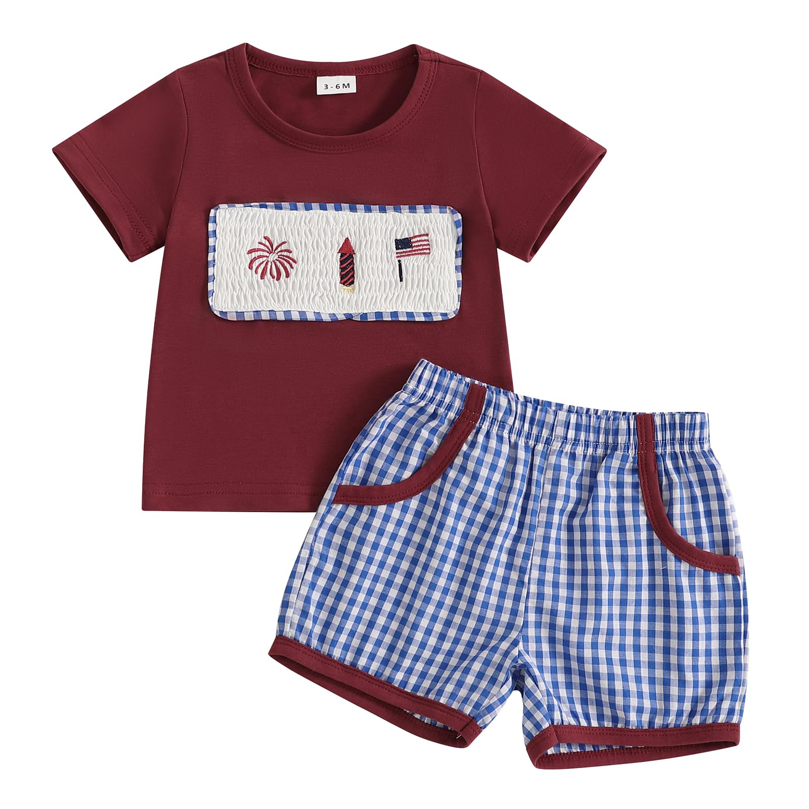 Karesoull Toddler Baby Girl Clothes Mushroom Embroidery Tops and Striped Shorts Two Pieces Summer Outfit Set (4th july Red, 12-18 Months)