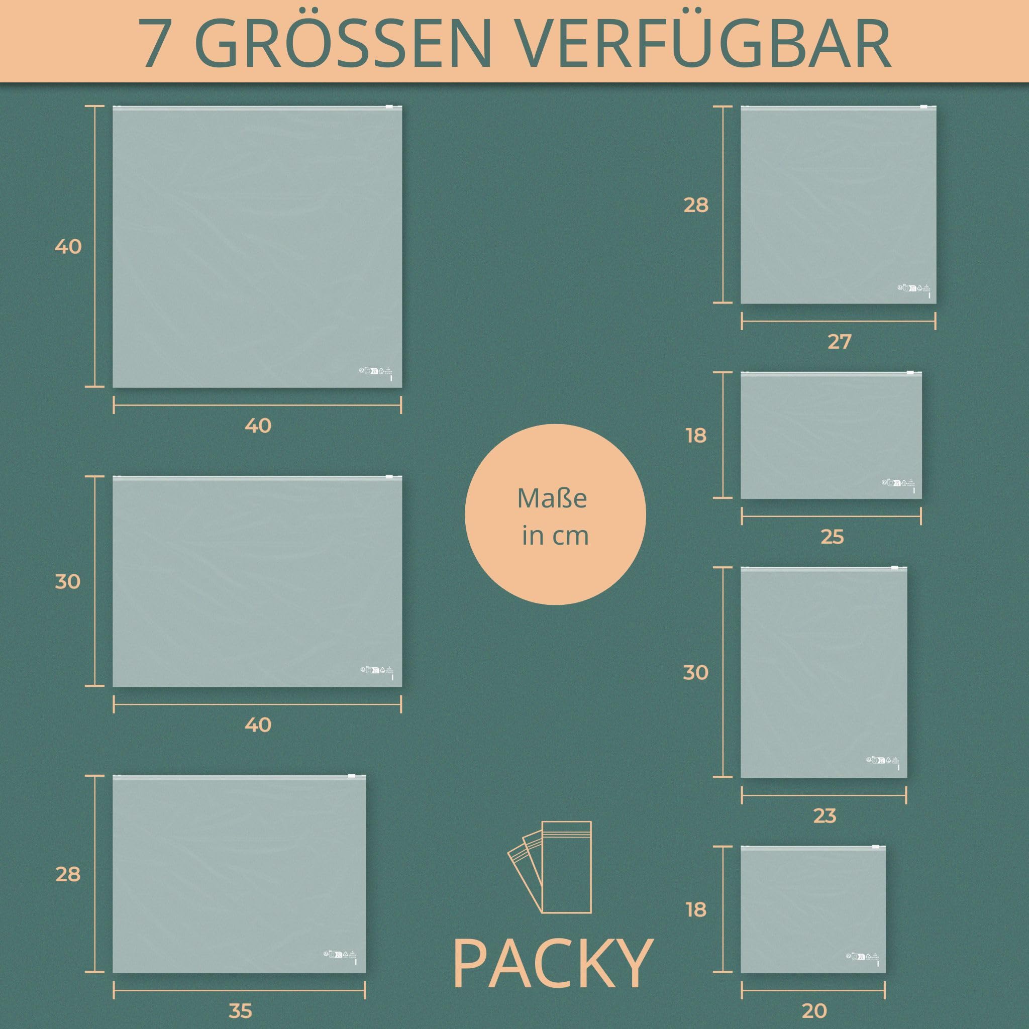 PACKY - Gefrierbeutel 40x30 cm 250 Stück - Reißverschluss Beutel Zip - Frischhaltung | Dicht Verschluss
