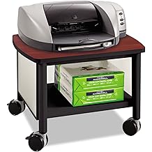Safco Products Impromptu Under Desk Printer Stand 1862 BL Cherry Top/Black Frame 50 lbs Load Capacity Contemporary Design Rotating Wheel