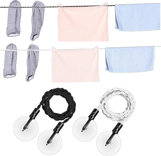 Travel Clothes Washing Line Extendable Travel Clothes Line with Suction Cup Attachments
