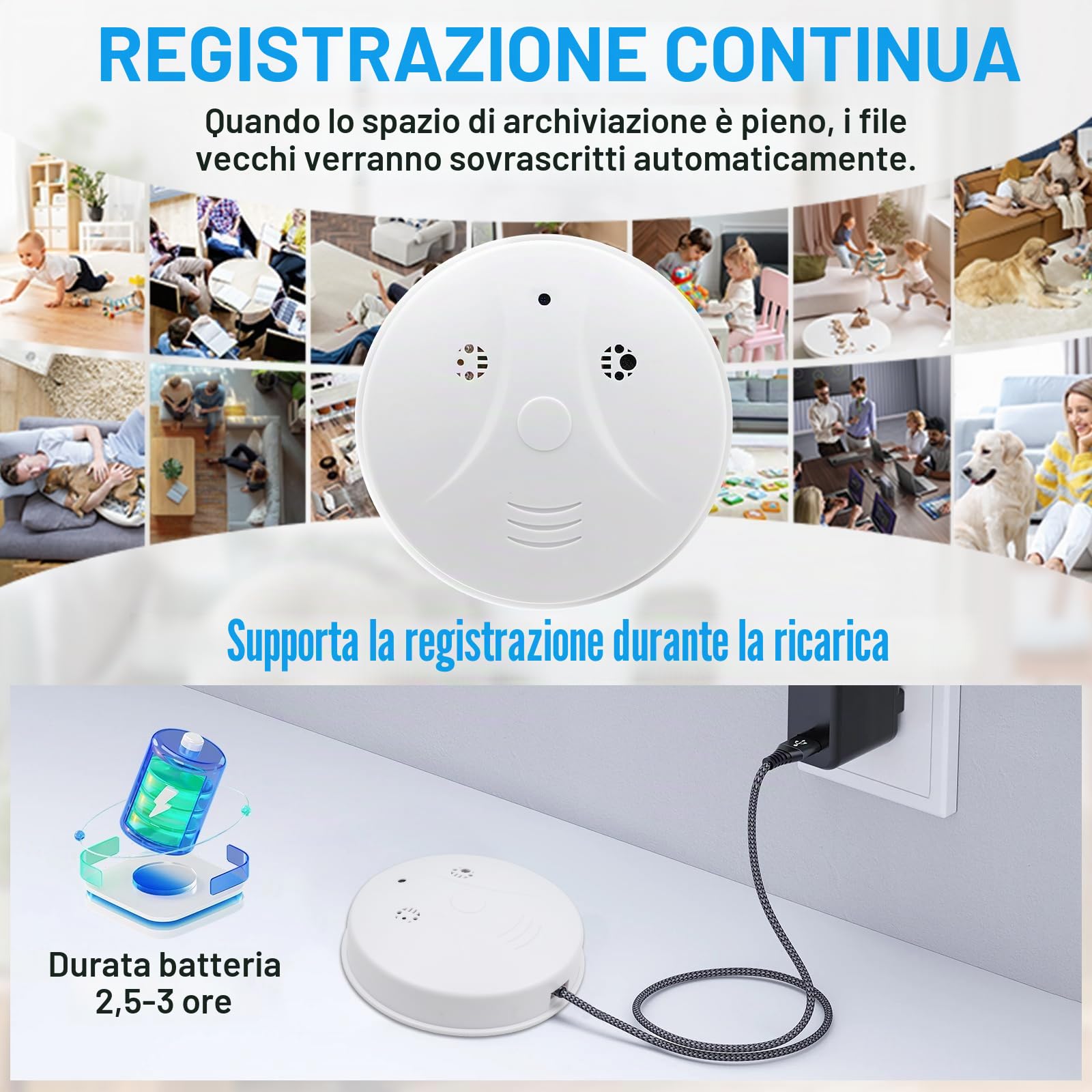 Telecamera nascosta WiFi, 2.4/5G Mini Telecamera Spia Wireless HD Rilevatore di Fumo, HD 1080P Micro Camera Spy con Visione Notturna/Rilevamento di Movimento