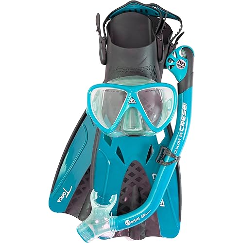 Cressi Adult Complete Snorkeling Set (Mask, Dry Snorkel, Adjustable Fins) - Lightweight Traveling Equipment - Tonga Pro Dry Set: Designed in Italy