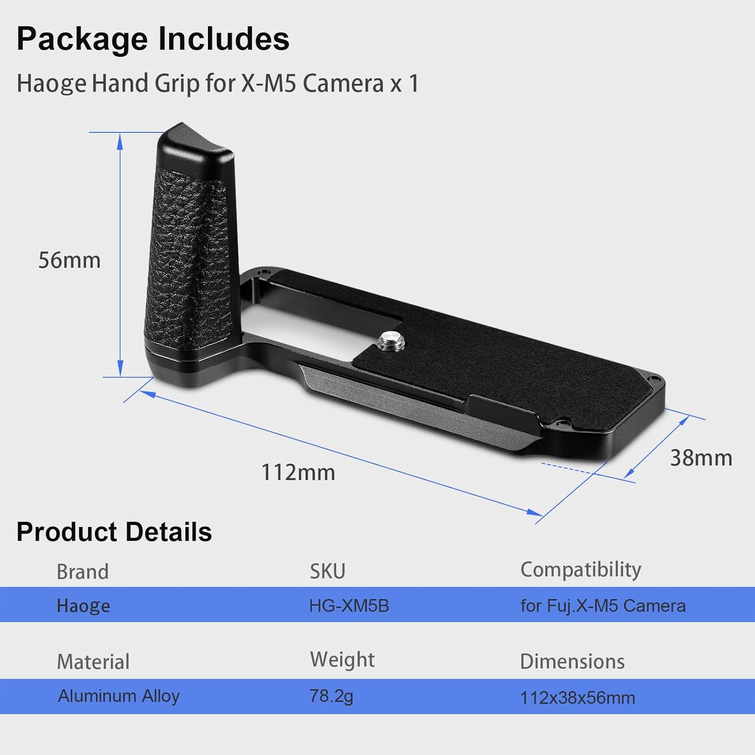 Haoge XM5 Camera Bracket Holder Hand Grip for Fujifilm X-M5 Camera Body L-Shape Grip fit Arca Swiss Kirk RRS Benro Quick Release Plate HG-XM5B