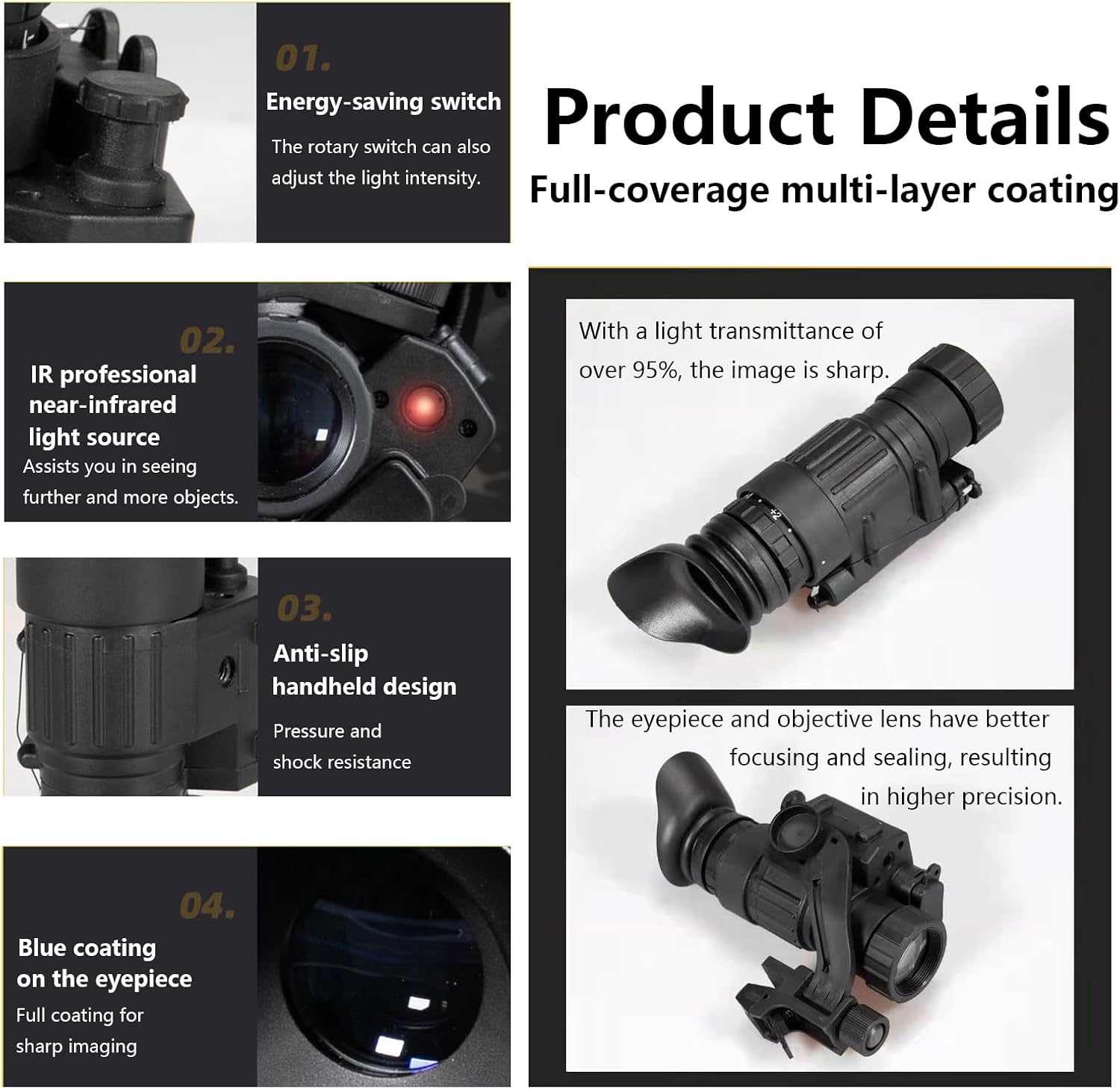 PVS-14 Helmet Mounted Night Vision Monocular, Infrared Night Vision Scope for Adults, 2X Magnification Night Vision Goggles for Camping & Surveillance