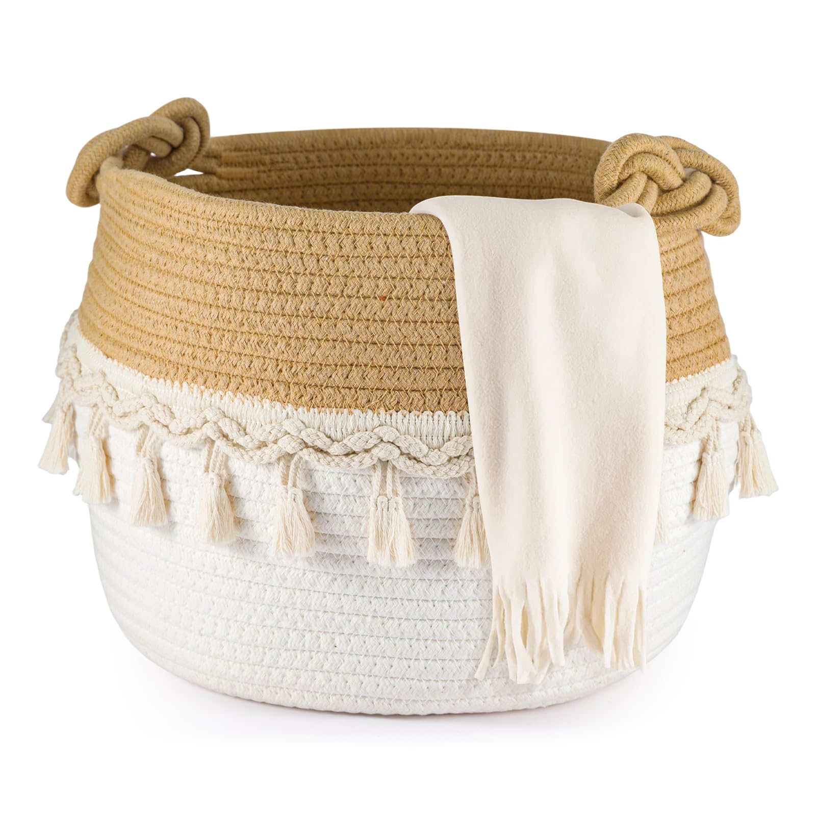SUNNYNEST Large Laundry Basket Cotton Rope Woven Storage Basket for Blankets Toys Clothes Storage Organiser with Handles Laundry Baskets
