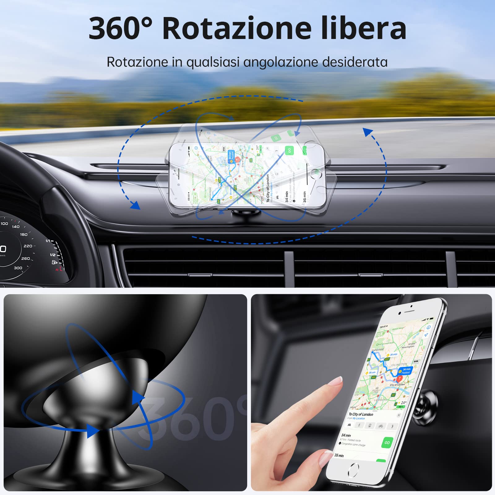 PORTA CELLULARE SUPPORTO DA AUTO PER BOCCHETTE ARIA UNIVERSALE SMARTPHONE GPS eB