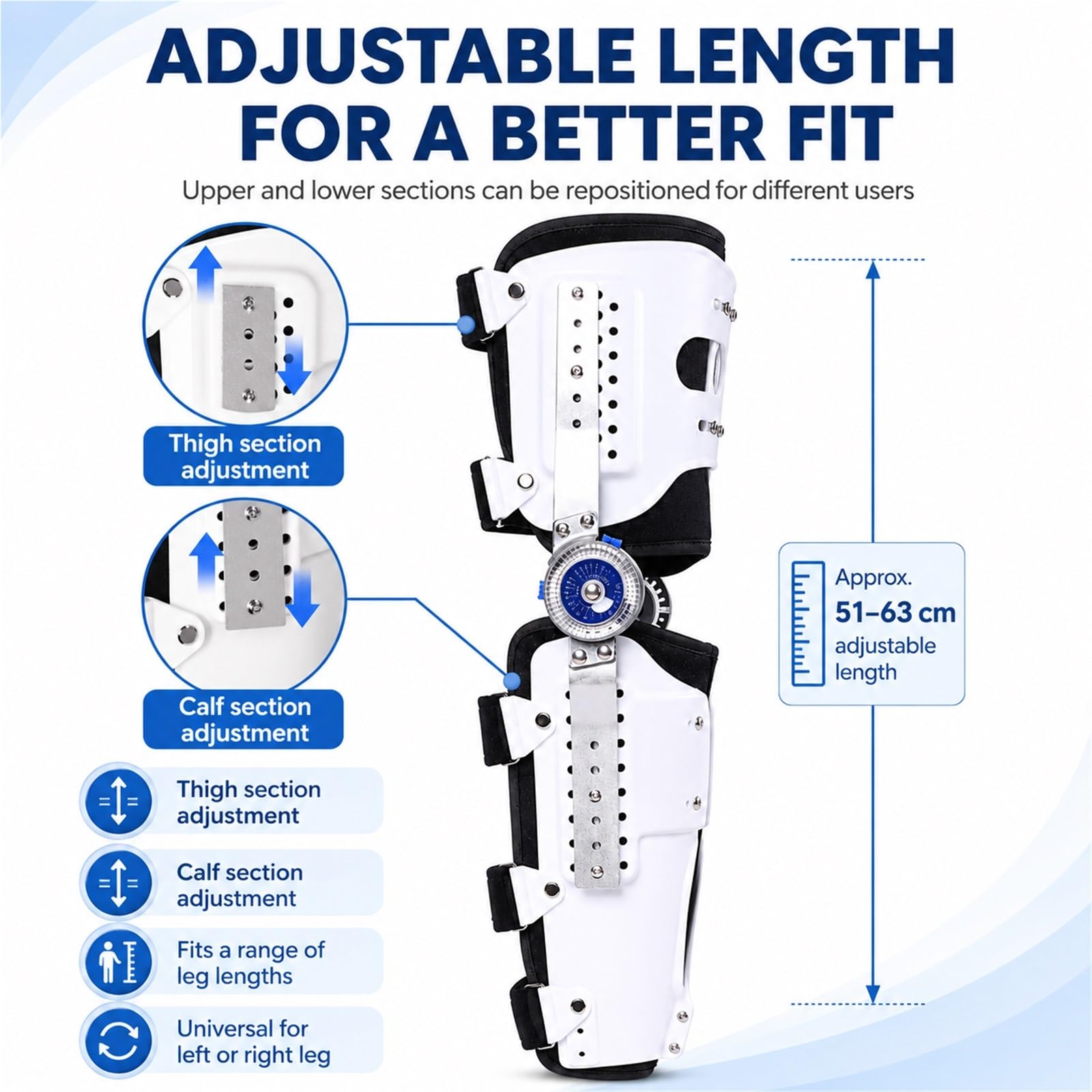 Tutore Ginocchio Regolabile ROM Ortesi Post Operatoria per ACL MCL PCL Immobilizzatore Articolato Riabilitazione Lesioni Legamenti Supporto Ortopedico Uomo Donna(160-200cm)