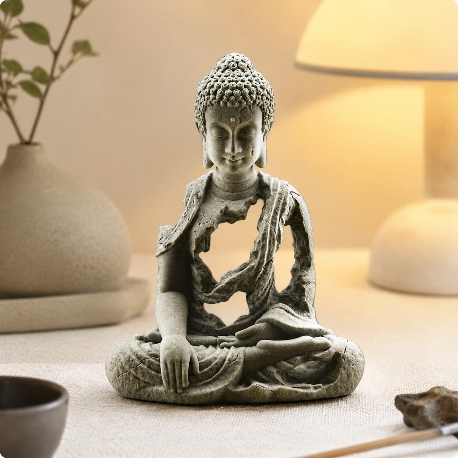 rockible Figura Buda Meditando Serena Estilo Estilo Im Minimalista, Estatua Buda Sentada, Estatua Budista, para Escritorio, Recibidor, 21 Cm