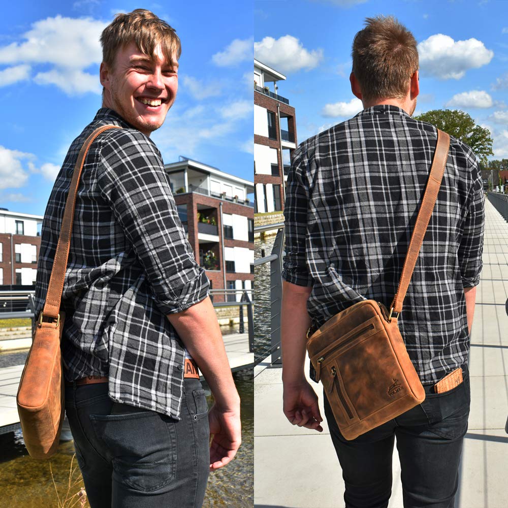 Fa.Volmer ® Borsa a tracolla piccola in pelle per uomo e donna | Borsa a tracolla in pelle di bufalo/nappa di alta qualità | marrone o nero | Modelli Stanford e Princeton
