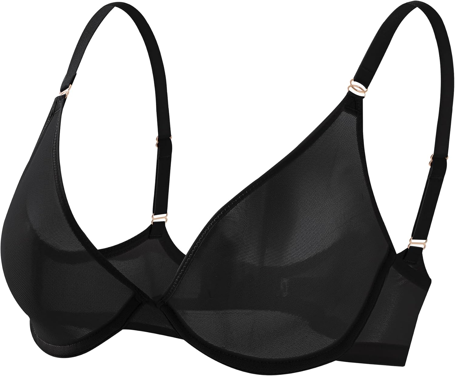 Demi Bras for Women Plunge Unlined Sheer Balconette Bra Mesh See Through Seamless Push Up Bra Wired Comfort No-Pads